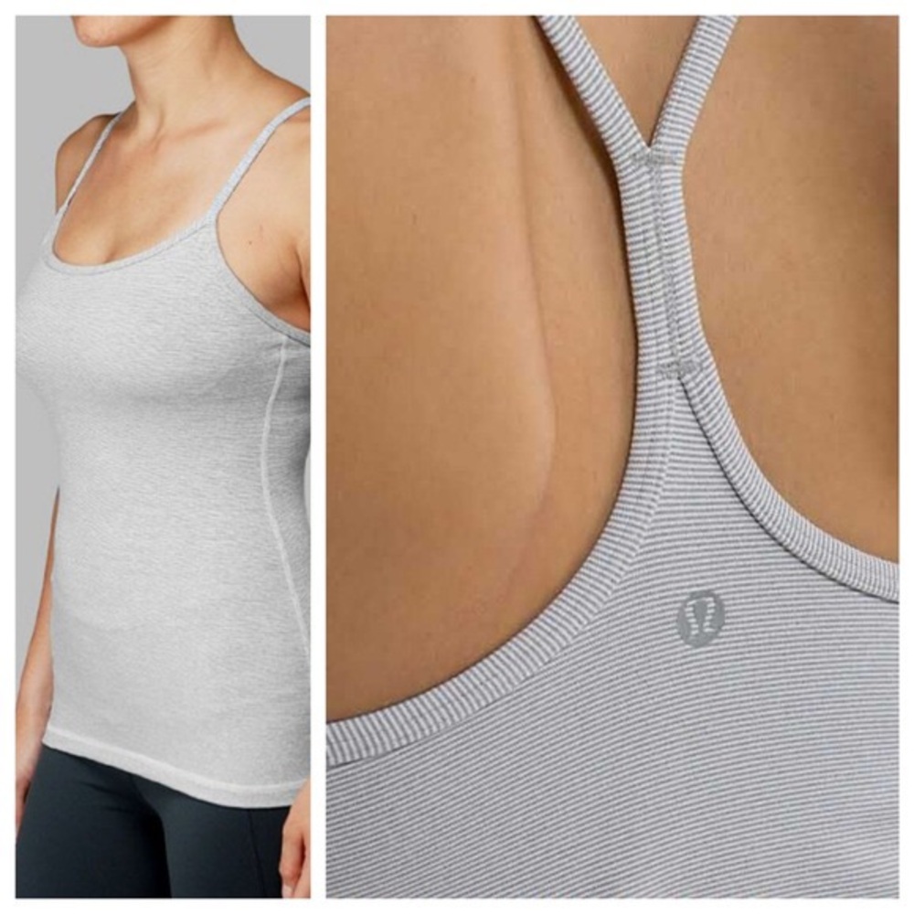 Lululemon Power Y Tank(4)BNWOT Grey/White Stripe